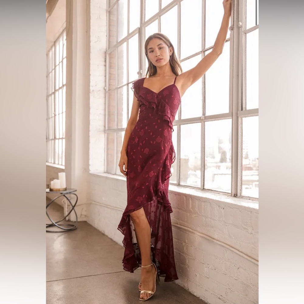 Lulus Burgundy Ruffled Maxi Dress